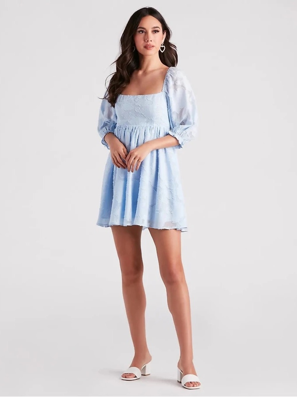 Windsor Light Blue Puff Sleeve Mini Dress